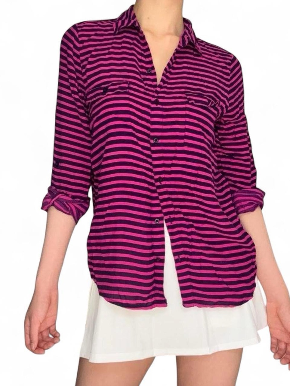 Old Navy Magenta and Black Striped Button-Down Shirt
